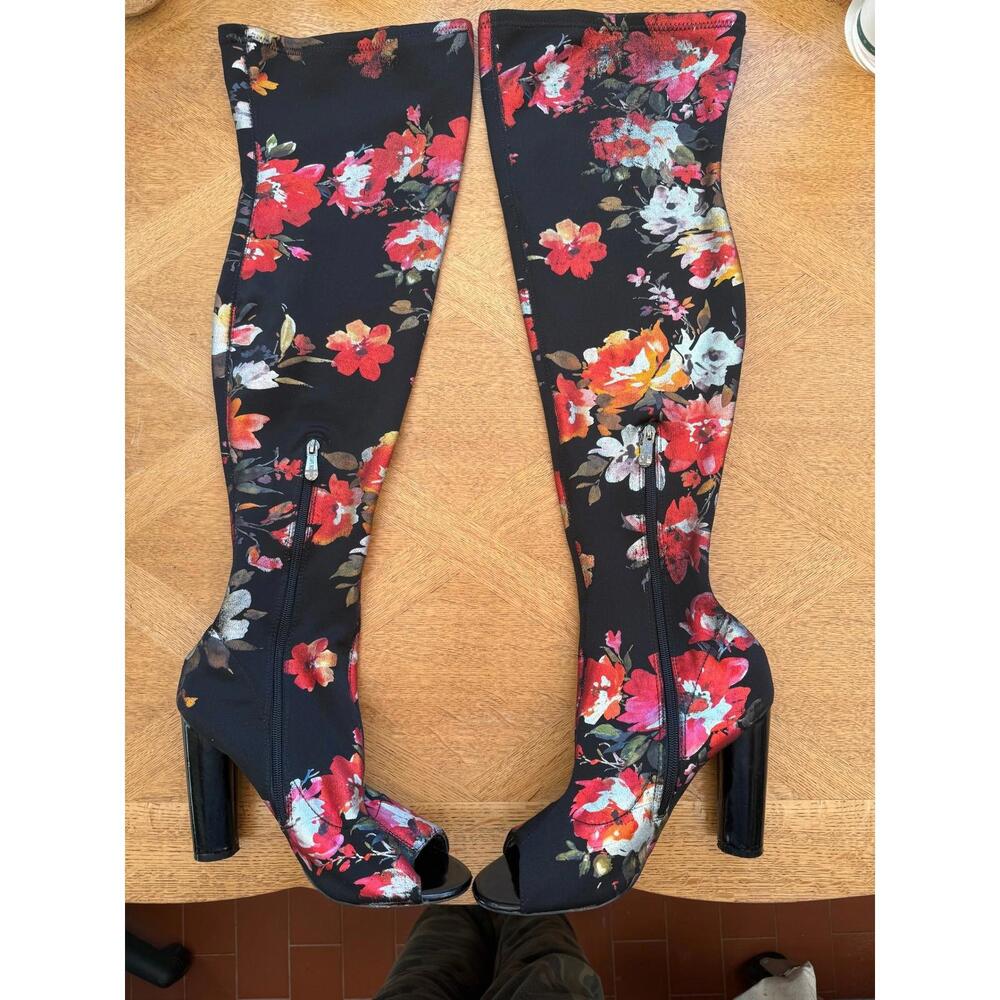 Cape Robbin Over The Knee Peep Toe Floral Boots Size 10M - Picture 10 of 15